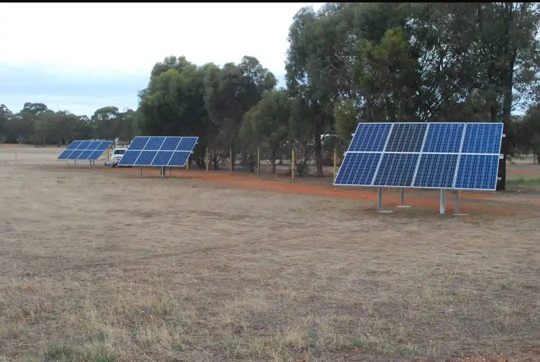 A three MagniSun tracker array installed in Bendigo. This system is grid connected and ready to take batteries.